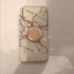 Rose gold marble iPhone case with pop socket